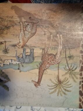 Safari Animal Wall Art Print - Giraffe & Elephant in Brown